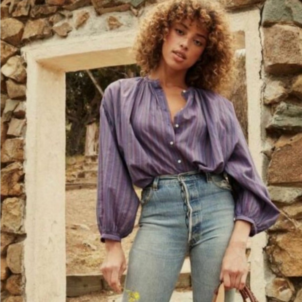 Doen The Jane Buttondown Isla Sleeves Oversized Dolman Blouse Top XS